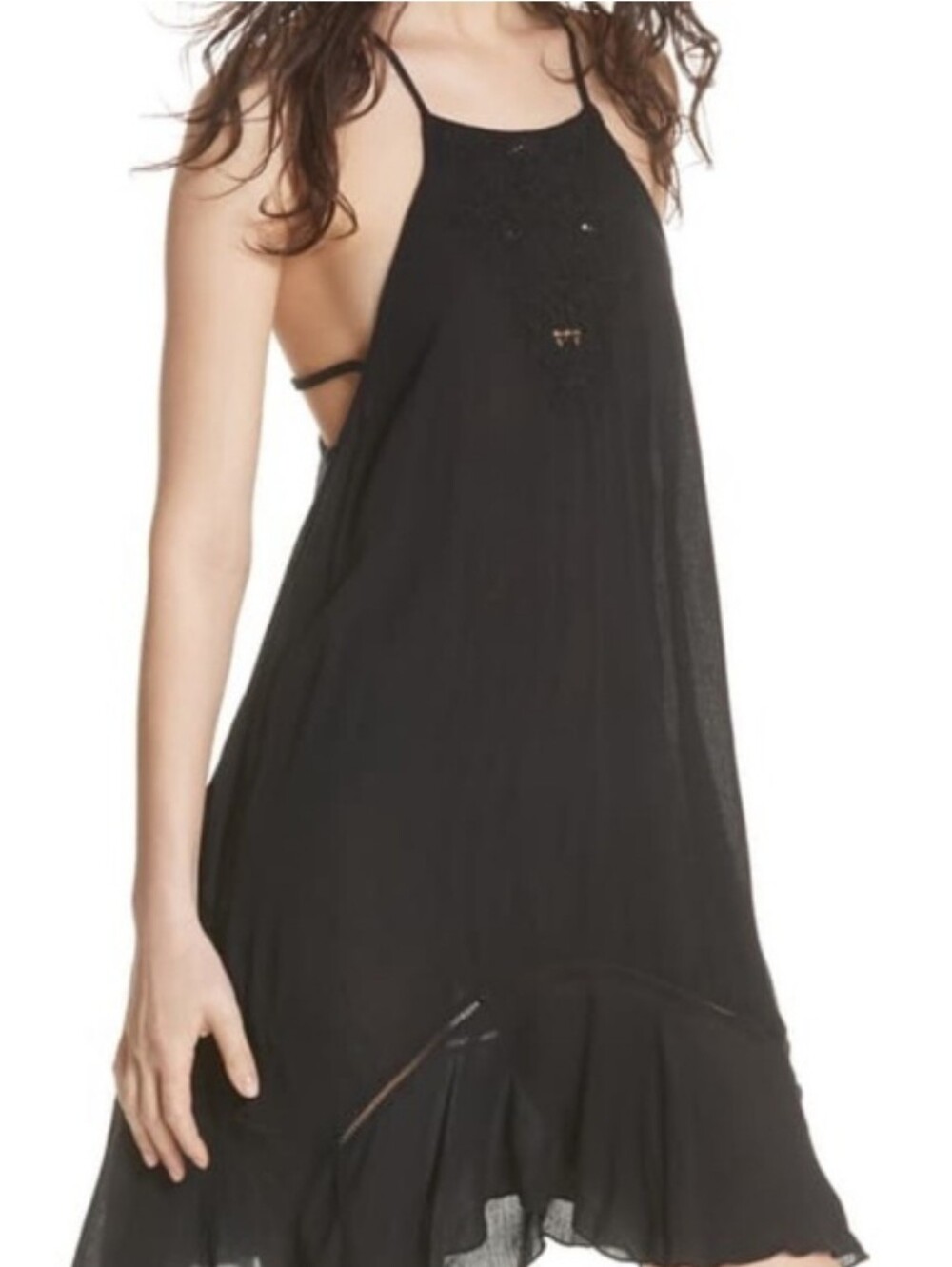 Free People Heatwave Black Tunic Dress Strappy Slip Dress Size Medium